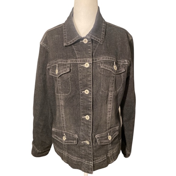 Chicos Platinum Jacket Women’s 1 (Medium) Black Denim Pockets Stretch Classic - Picture 2 of 13